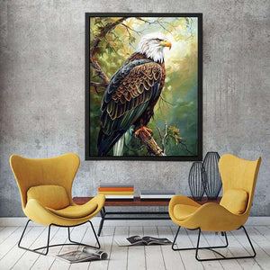 Majestic eagle artwork perched in nature for office and living room decor