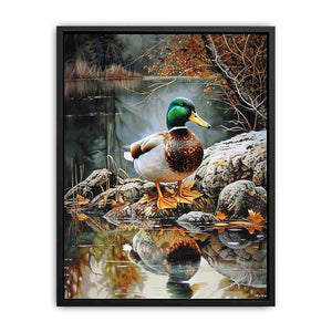 Duck by lakeside reflection artwork for peaceful nature inspired decor