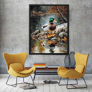 Duck by lakeside reflection artwork for peaceful nature inspired decor