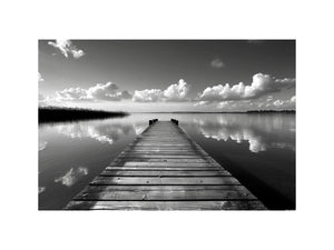 Black and white pier landscape photography for calm modern bedroom decor