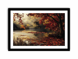 Autumn lake and waterfall landscape canvas art for cozy living room decor