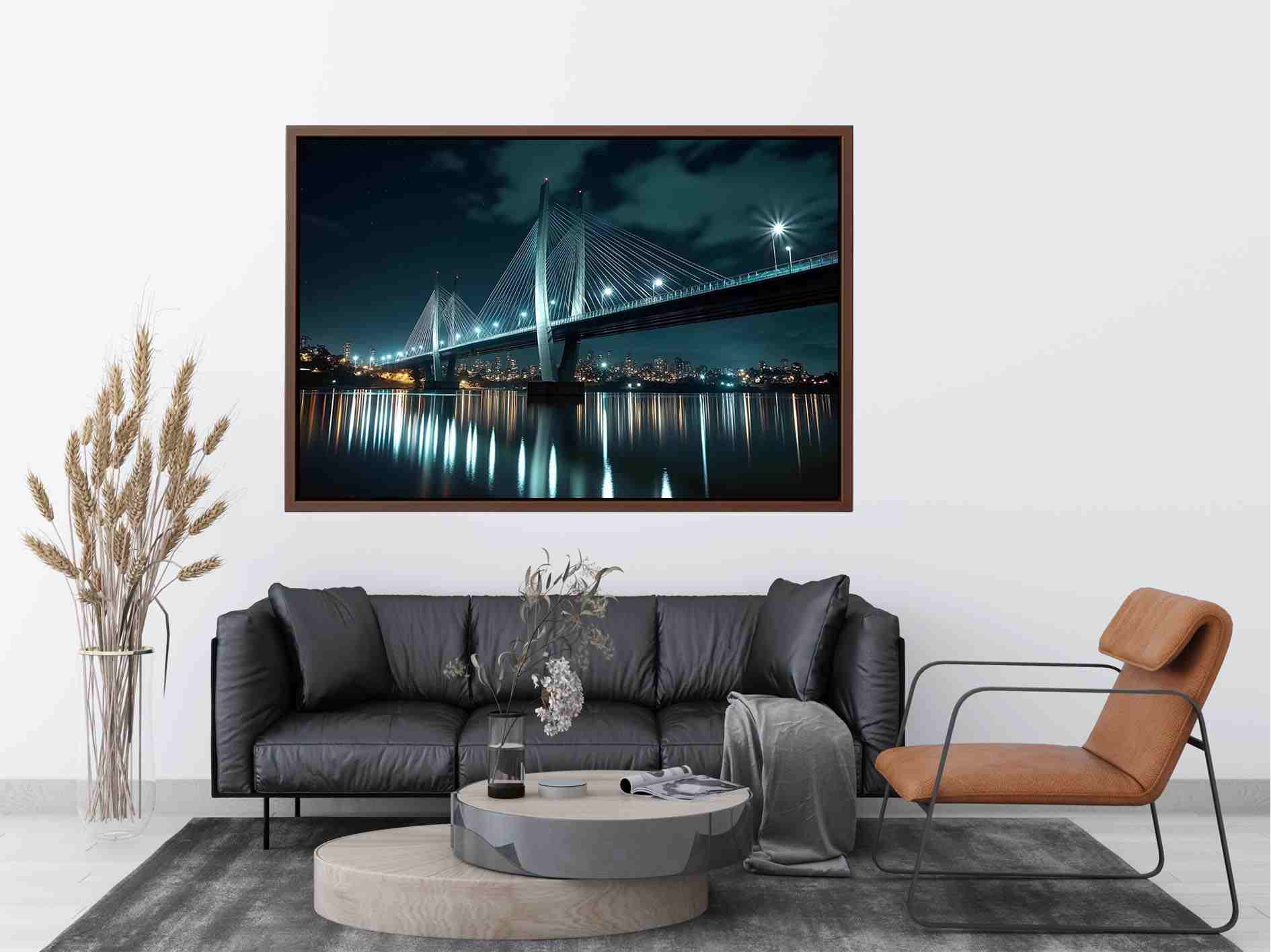 Modern bridge cityscape canvas art for office and contemporary living room