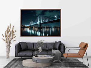 Modern bridge cityscape canvas art for office and contemporary living room