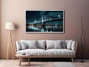 Modern bridge cityscape canvas art for office and contemporary living room