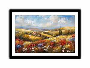 Colorful wildflower landscape canvas art for bright living room decor