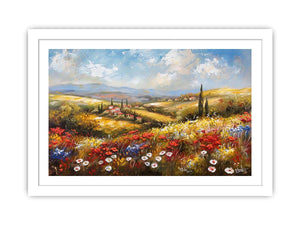 Colorful wildflower landscape canvas art for bright living room decor
