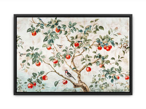 Botanical apple tree and bird artwork for kitchen wall decor