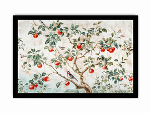 Botanical apple tree and bird artwork for kitchen wall decor