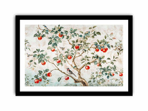 Botanical apple tree and bird artwork for kitchen wall decor