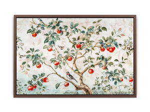Botanical apple tree and bird artwork for kitchen wall decor