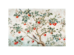 Botanical apple tree and bird artwork for kitchen wall decor