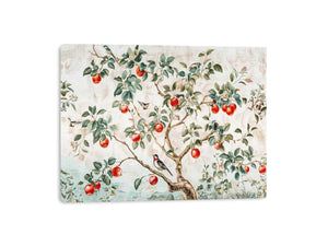 Botanical apple tree and bird artwork for kitchen wall decor