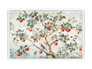 Botanical apple tree and bird artwork for kitchen wall decor