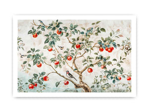 Botanical apple tree and bird artwork for kitchen wall decor