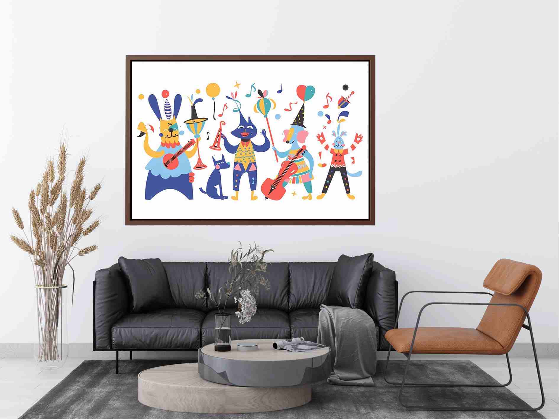 Whimsical animal band artwork for nursery and kids room decor