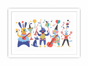 Whimsical animal band artwork for nursery and kids room decor
