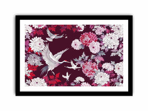 crane floral canvas art for elegant living room or bedroom decor.