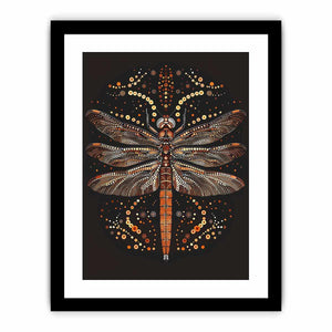 Bold dragonfly canvas art with copper dot detail for modern office wall decor.
