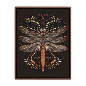 Bold dragonfly canvas art with copper dot detail for modern office wall decor.