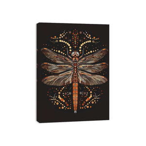 Bold dragonfly canvas art with copper dot detail for modern office wall decor.