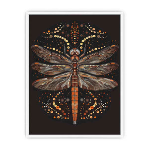 Bold dragonfly canvas art with copper dot detail for modern office wall decor.