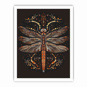 Bold dragonfly canvas art with copper dot detail for modern office wall decor.