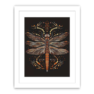 Bold dragonfly canvas art with copper dot detail for modern office wall decor.
