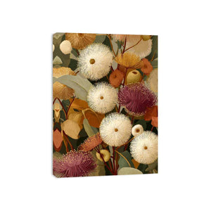 Earthy eucalyptus botanical canvas art for warm modern living room decor.