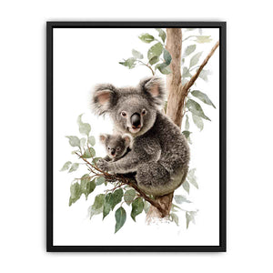 Watercolor koala and baby canvas art for nursery or kids room decor.