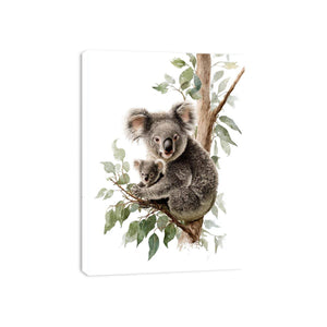 Watercolor koala and baby canvas art for nursery or kids room decor.