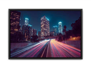 Night city light trail canvas photography for modern office wall decor.