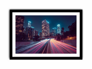 Night city light trail canvas photography for modern office wall decor.