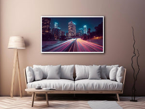 Night city light trail canvas photography for modern office wall decor.
