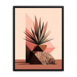 Earth tone geometric plant canvas art for modern living room decor.