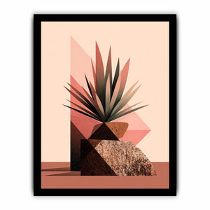 Earth tone geometric plant canvas art for modern living room decor.