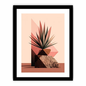Earth tone geometric plant canvas art for modern living room decor.