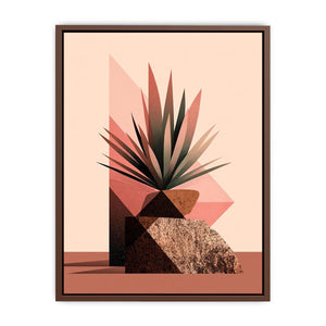 Earth tone geometric plant canvas art for modern living room decor.