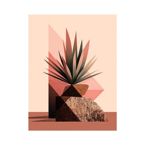 Earth tone geometric plant canvas art for modern living room decor.