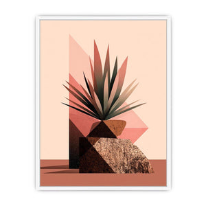 Earth tone geometric plant canvas art for modern living room decor.