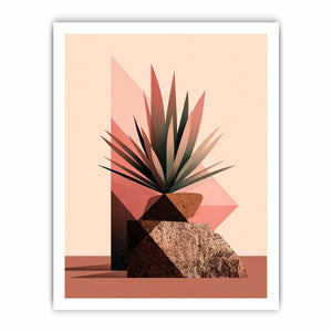 Earth tone geometric plant canvas art for modern living room decor.