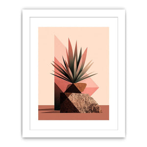 Earth tone geometric plant canvas art for modern living room decor.