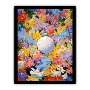 Colorful floral moon canvas art for joyful modern bedroom wall decor.