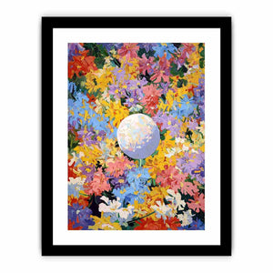 Colorful floral moon canvas art for joyful modern bedroom wall decor.