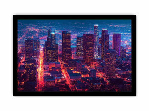 Night city skyline photography canvas art for modern living room or office decor.