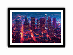 Night city skyline photography canvas art for modern living room or office decor.