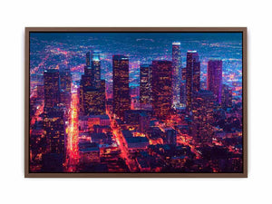 Night city skyline photography canvas art for modern living room or office decor.