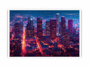 Night city skyline photography canvas art for modern living room or office decor.