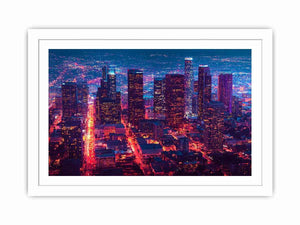 Night city skyline photography canvas art for modern living room or office decor.
