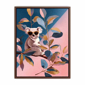 Cute koala illustration canvas art with sunglasses for kids room decor.