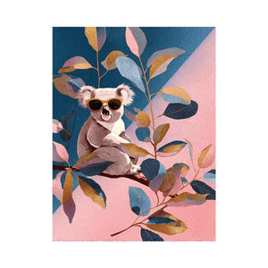 Cute koala illustration canvas art with sunglasses for kids room decor.